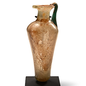 Roman Glass Flask with Applied Green Strap Handle