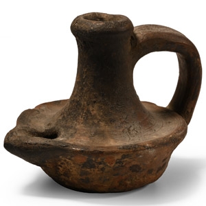 Medieval Terracotta Handled Lamp