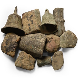 Medieval Bronze Pot Leg and Bell Group