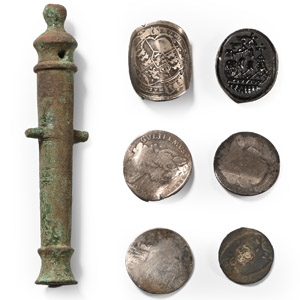 Post Medieval Mixed Toy Cannon, Love Token and Other Artefact Group