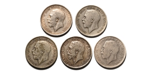 Group of Five [5] George V AR Halfcrowns.