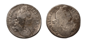 Group of Two [2] AR Sixpences of William III.