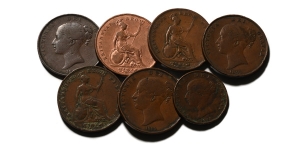 Group of Seven [7] Great Britain, Victoria CU Pennies.