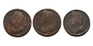 Group of Three [3] CU Halfpennies of George II.
