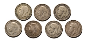 Group of Seven [7] George V AR Shillings.