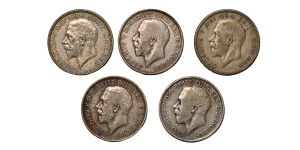 Group of Five [5] George V AR Florins.