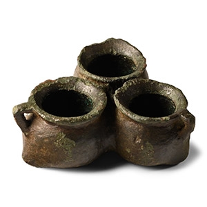 Medieval Bronze Triple Miniature Cauldron Set