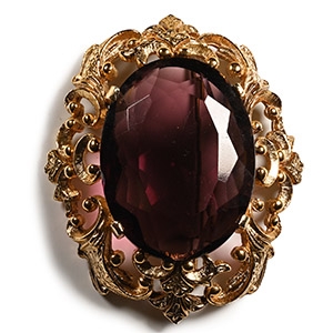 Large Gilt Brooch with Facetted Glass Gem