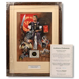 Bronze Roman Coin and Framed Limited Edition Print