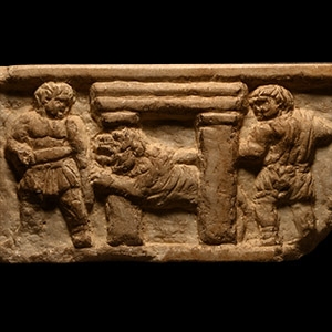 Roman Marble Frieze with Gladiators and Tiger