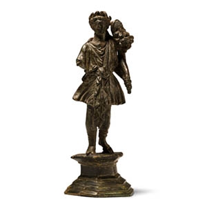 Roman Bronze Statuette of Lar Holding Cornucopia