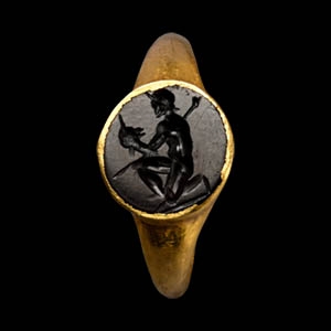 Hellenistic Gold Ring with Satyr Gemstone