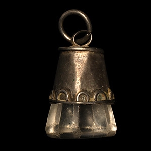 Byzantine Rock Crystal Stamp Seal in Silver Pendant with Military Saint on Horseback