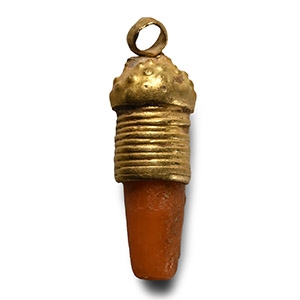 Western Asiatic Gold and Coral-Coloured Bead Pendant