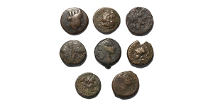 Group of Eight [8] AE Ancient Coins.