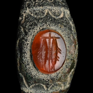 Late Roman Ring with Cross and Fish Gemstone
