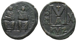 Justin II, with Sophia AE 40 Nummi or Follis.