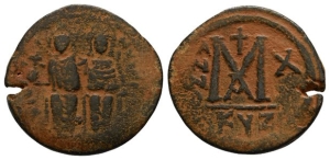 Justin II and Sophia AE 40 Nummi or Follis.