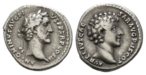 Antoninus Pius, with Marcus Aurelius, as Caesar, AR Denarius.