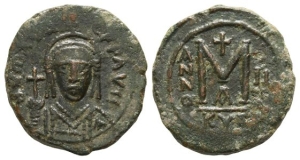 Maurice Tiberius AE 40 Nummi or Follis.