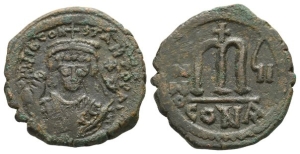Tiberius II Constantine AE 40 Nummi or Follis.