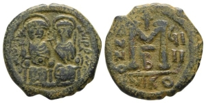 Justin II, with Sophia AE 40 Nummi or Follis.