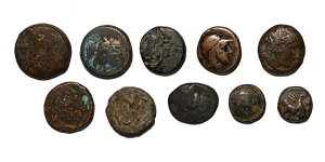  Group of Ten [10] Greek AE Coins.