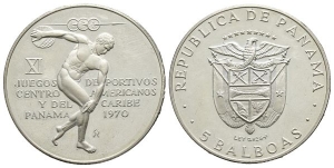 Republic of Panama AR 5 Balboas.