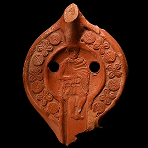 Late Roman Redware Lamp Face with Military Officer