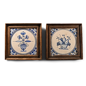 Framed Dutch Blue and White Tile Pair