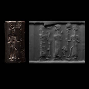 Akkadian Haematite Cylinder Seal with Presentation Scene
