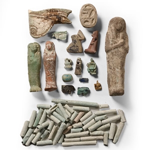 Egyptian Faience Amulet and Bead Group