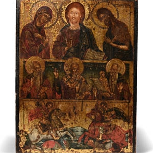 Greek Wooden Icon of Deisis with Saints George and Demetrius