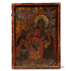 Wooden Icon of the Virgin Mary Blessed by Angels