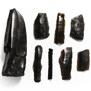 Pre-Columbian Aztec Obsidian Blades and Core Group