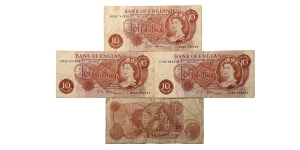 Group of Four [4] England, Elizabeth II 10 Shillings Banknotes.