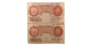 Group of Two [2] England, Elizabeth II 10 Shillings Banknotes.