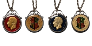 Group of Two [2] Enamelled Coin Necklaces.