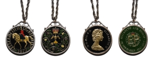 Group of Two [2] Enamelled Medal Necklaces.