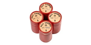Group of Four [4] Elizabeth II Halfcrown Twenty-Five-Coin Tubes.