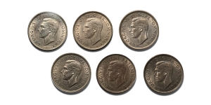 Group of Six [6] George VI AR Halfcrowns.