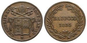 Italian States, Stato Pontificio (Papal States). Gregory XVI CU Baiocco.