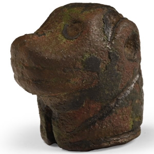 Medieval Bronze Animal Head Knife Handle