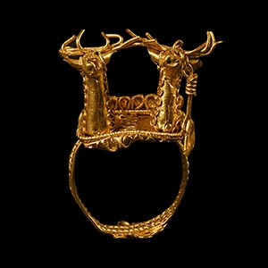 Scythian Gold Ring with Pair of Stags