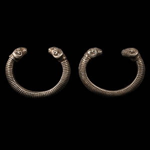 Achaemenid Silver Ram-Headed Bracelet Pair