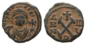 Tiberius II Constantine AE 10 Nummi or Decanummium.