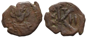 Justinian II AE 20 Nummi or Half Follis.