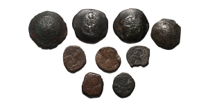  Group of Nine [9] AE Byzantine Coins.