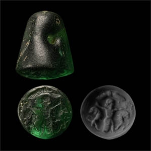 Neo Babylonian Glass Stamp Seal with Beast-Tamer