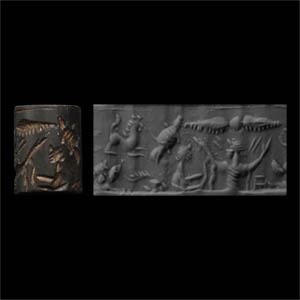 Western Asiatic Reused Black Stone Cylinder Seal